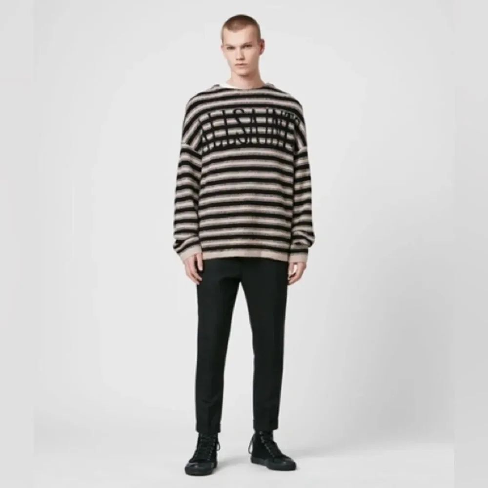 ALLSAINTS Rivven Logo Striped Sweater In Ecru/black